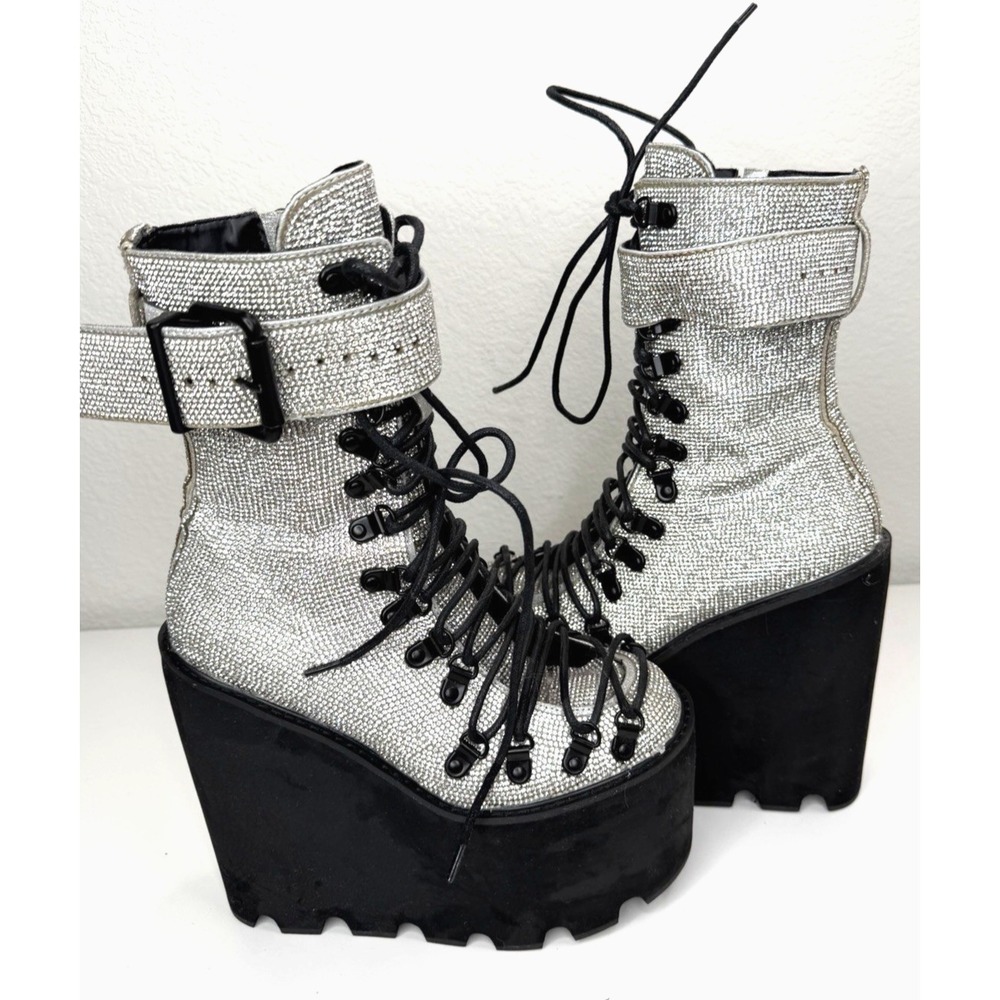 Club Exx Silver Sparkle Double Stacked Mega Traitor Platform Boots Size 6